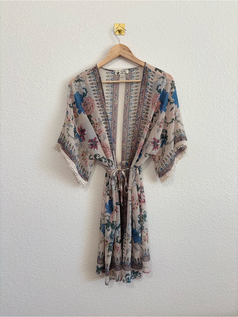 Unity World Wear Cream Tunic with Pink & Blue Paisley Trim